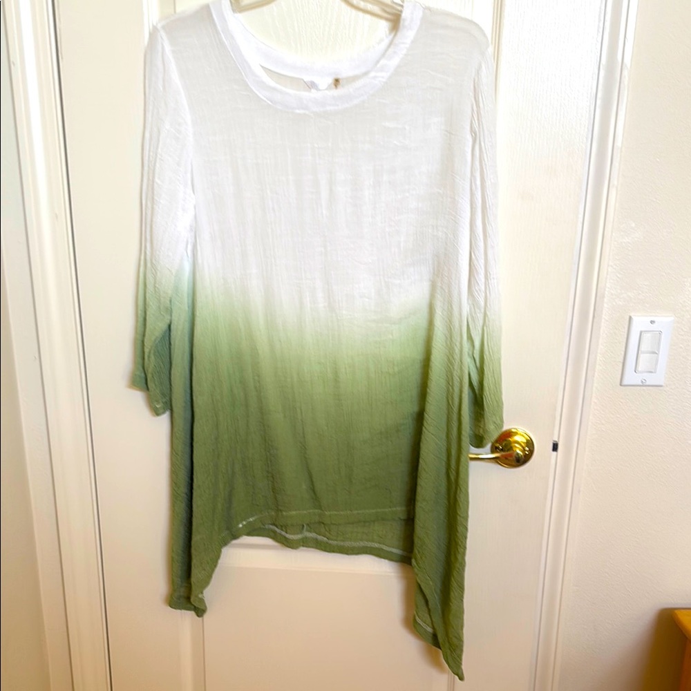 Green and White Women's Tunic top